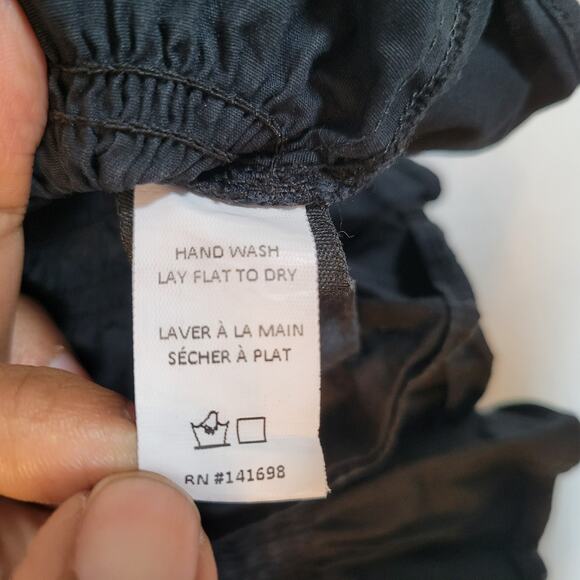 Ramy Brook Womens Yolanda Smocked Peplum Top Size Medium Black Flutter Sleeve - Picture 2 of 8